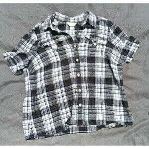 Christopher & Banks 1X Linen Blend Plaid Button Up Shirt White Black Plus Size